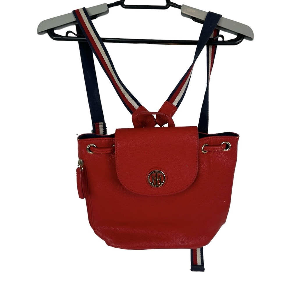 Tommy Hilfiger Red Leather Mini Backpack Bag Purse Adjustable Straps Y2K 90s